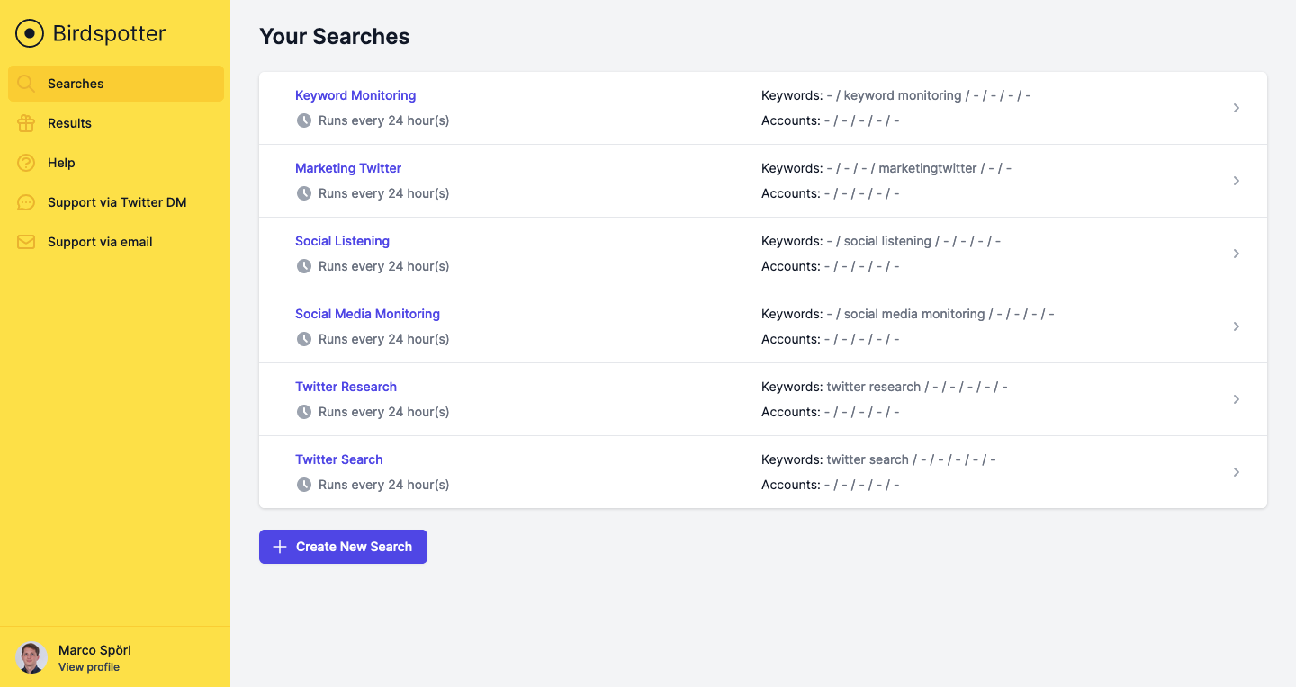 Search list screenshot